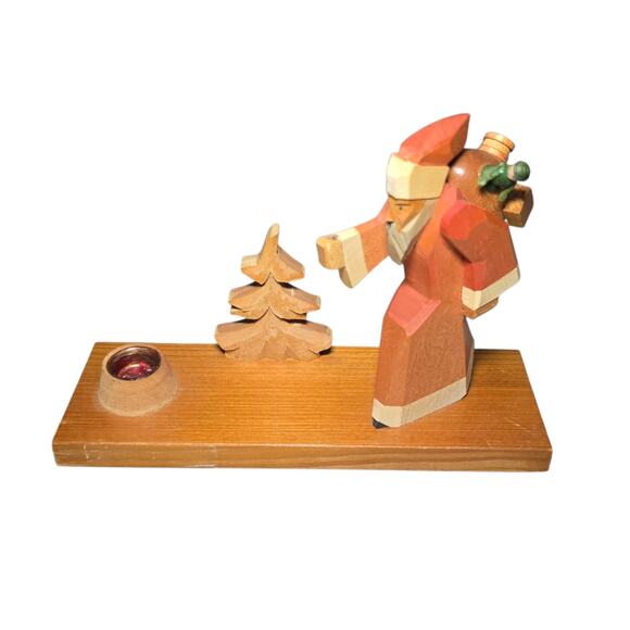 Vintage Other - Santa German Erzgebirge Wood Walking Hiking Candle Holder